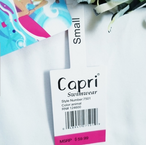 NWT Capri Swimwear Animal Print Fringe Cut Out Open Back One Piece Swims… - Picture 6 of 12